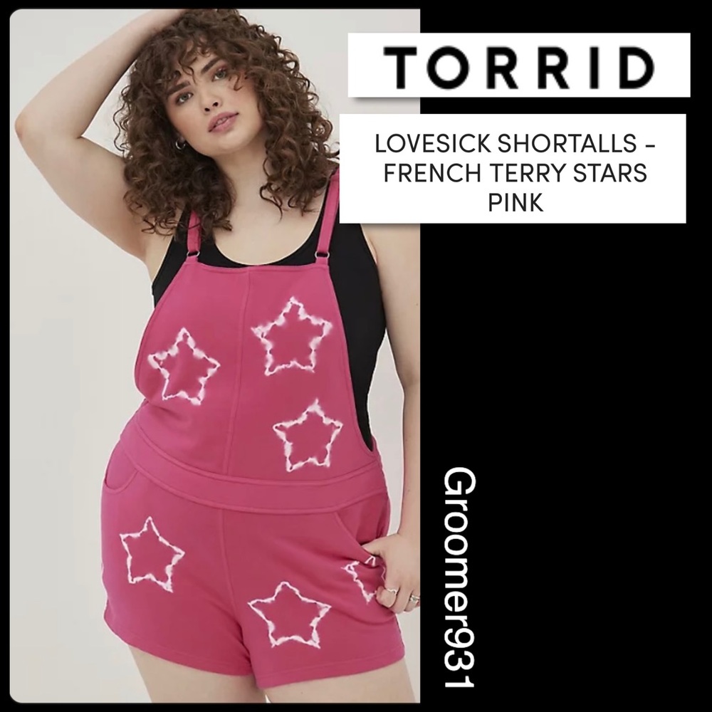 Torrid LOVESICK Shortalls French Terry Stars Pink NWT Size 2X